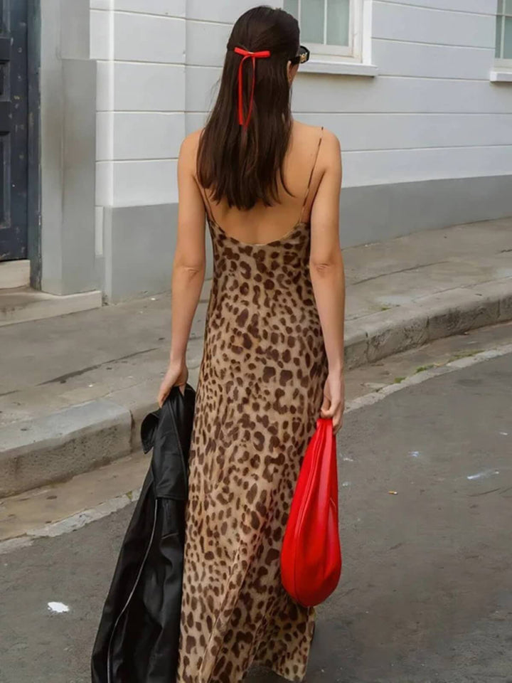 Women's Sexy Sleeveless V-Neck Leopard Print Chiffon Cami Dress