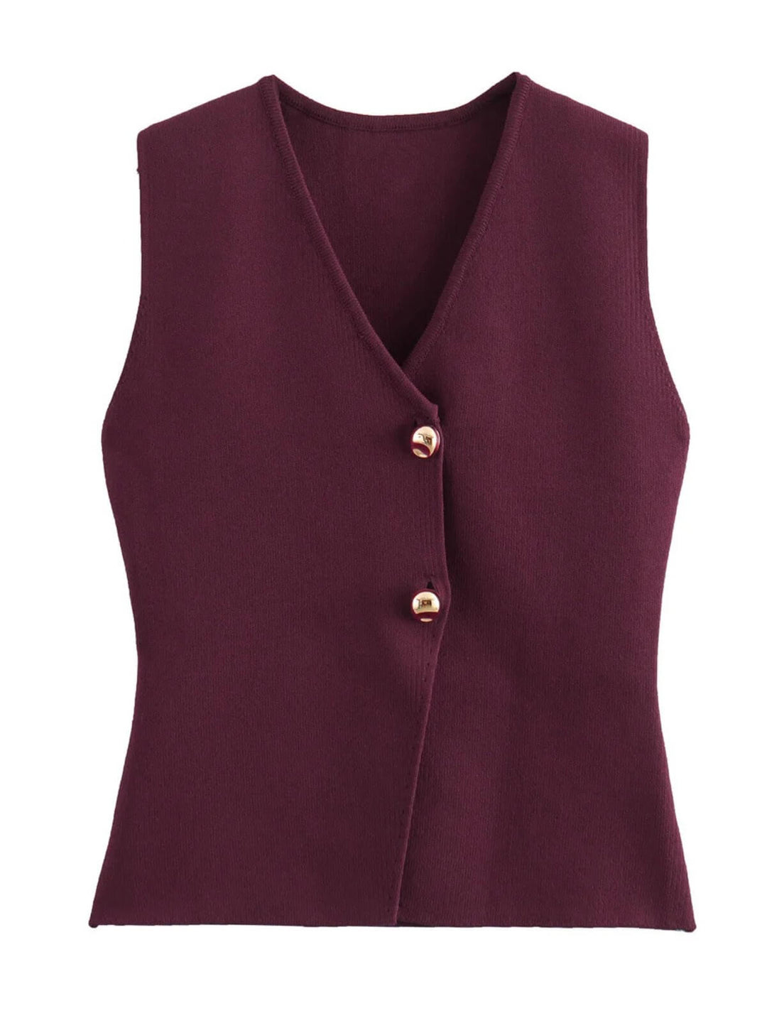 Women's Knitted Button V-neck Vest Top