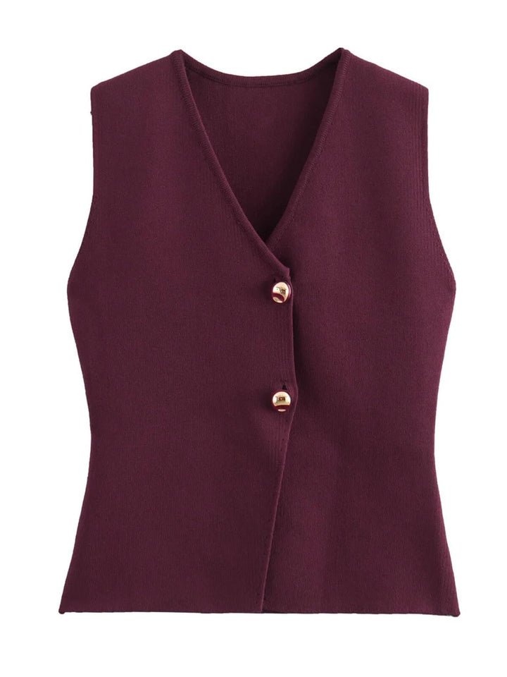 Women's Knitted Button V-neck Vest Top