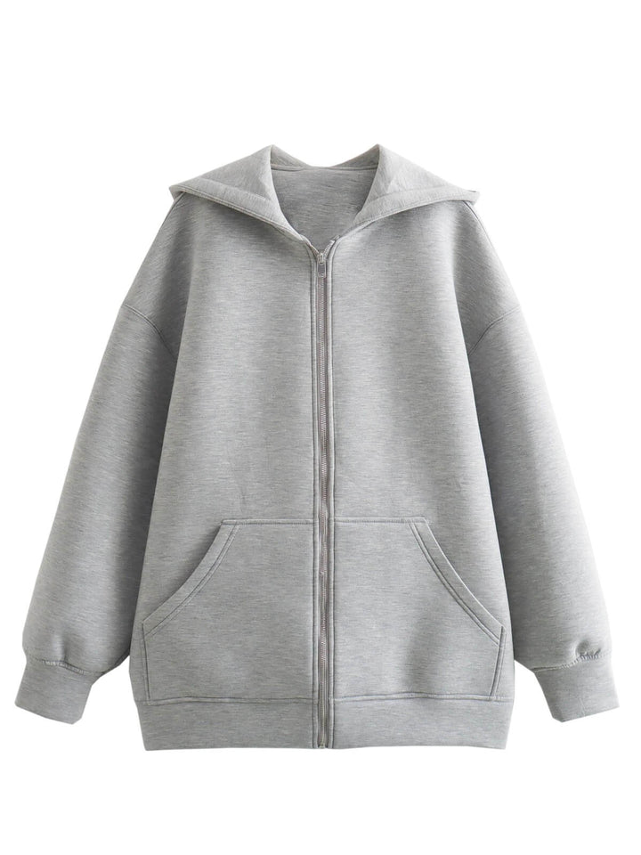 Casual Hooded Zip-Up Loose Jacket