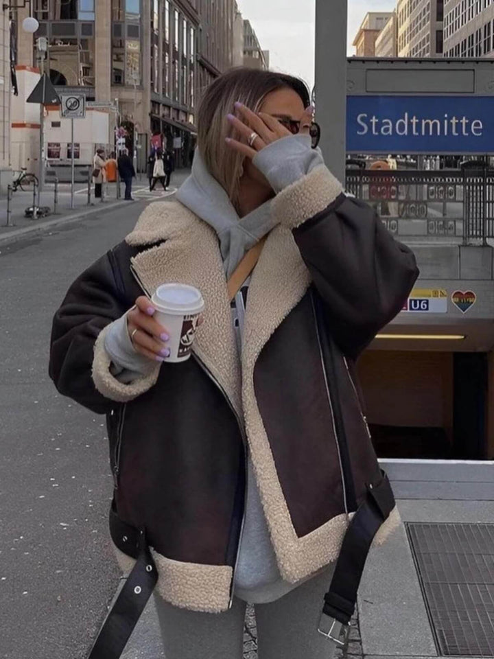 Casual Long Sleeve Biker Fur Jacket