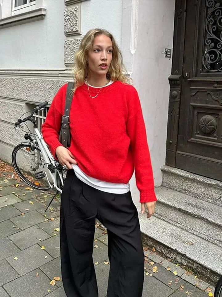 Elegant Long Sleeves O-neck Pullover Sweater