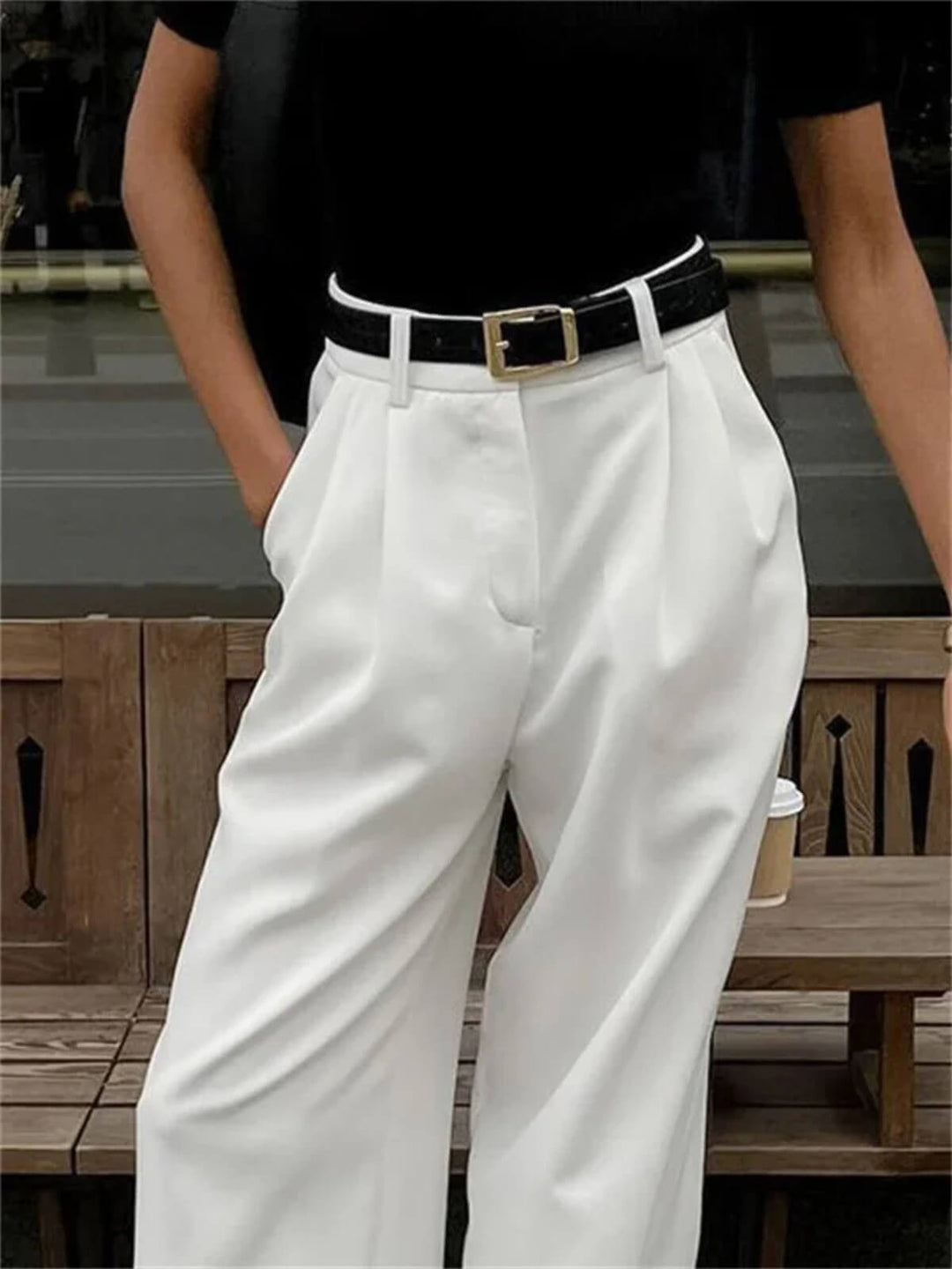 Patchwork High Waist Casual Wide Leg Trousers
