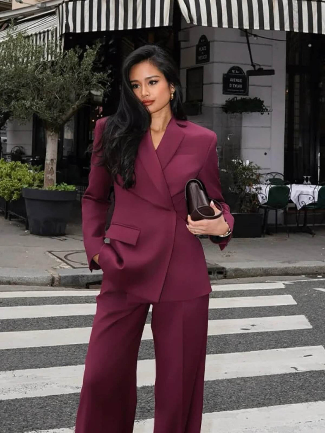 Retro Flip Collar Long Sleeve High-Waist Suit Set