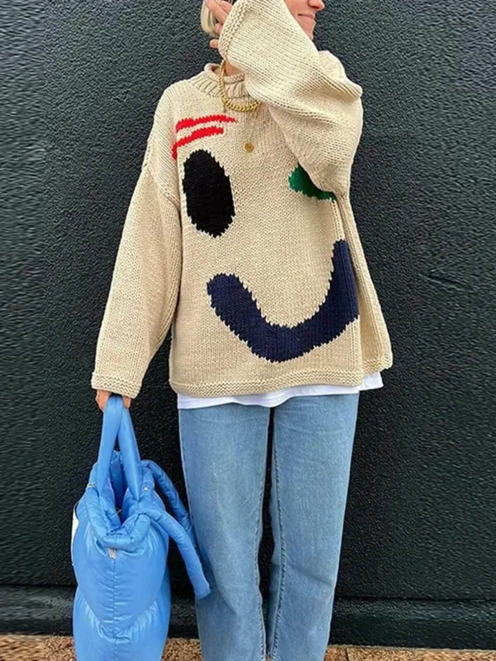 Women's Oversized O-Neck Long Sleeve Casual Knit Sweater