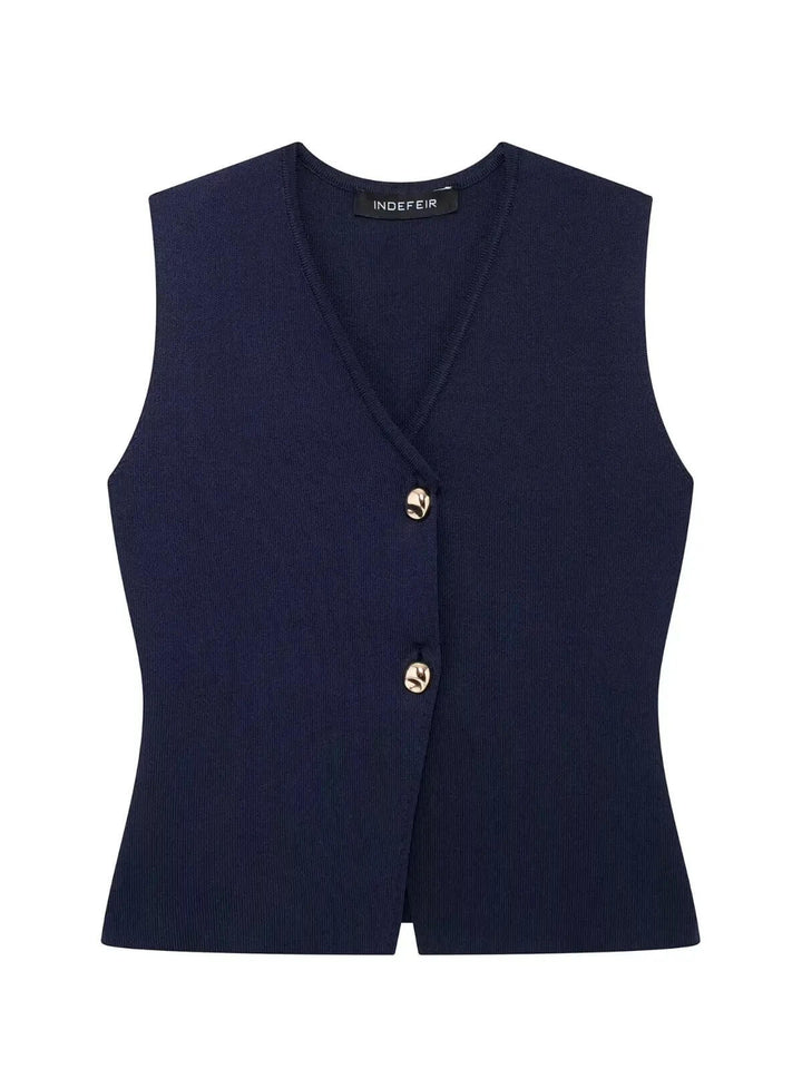 Women's Knitted Button V-neck Vest Top