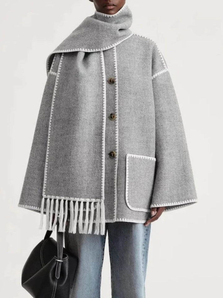 Elegant Scarf Button-Up Coat