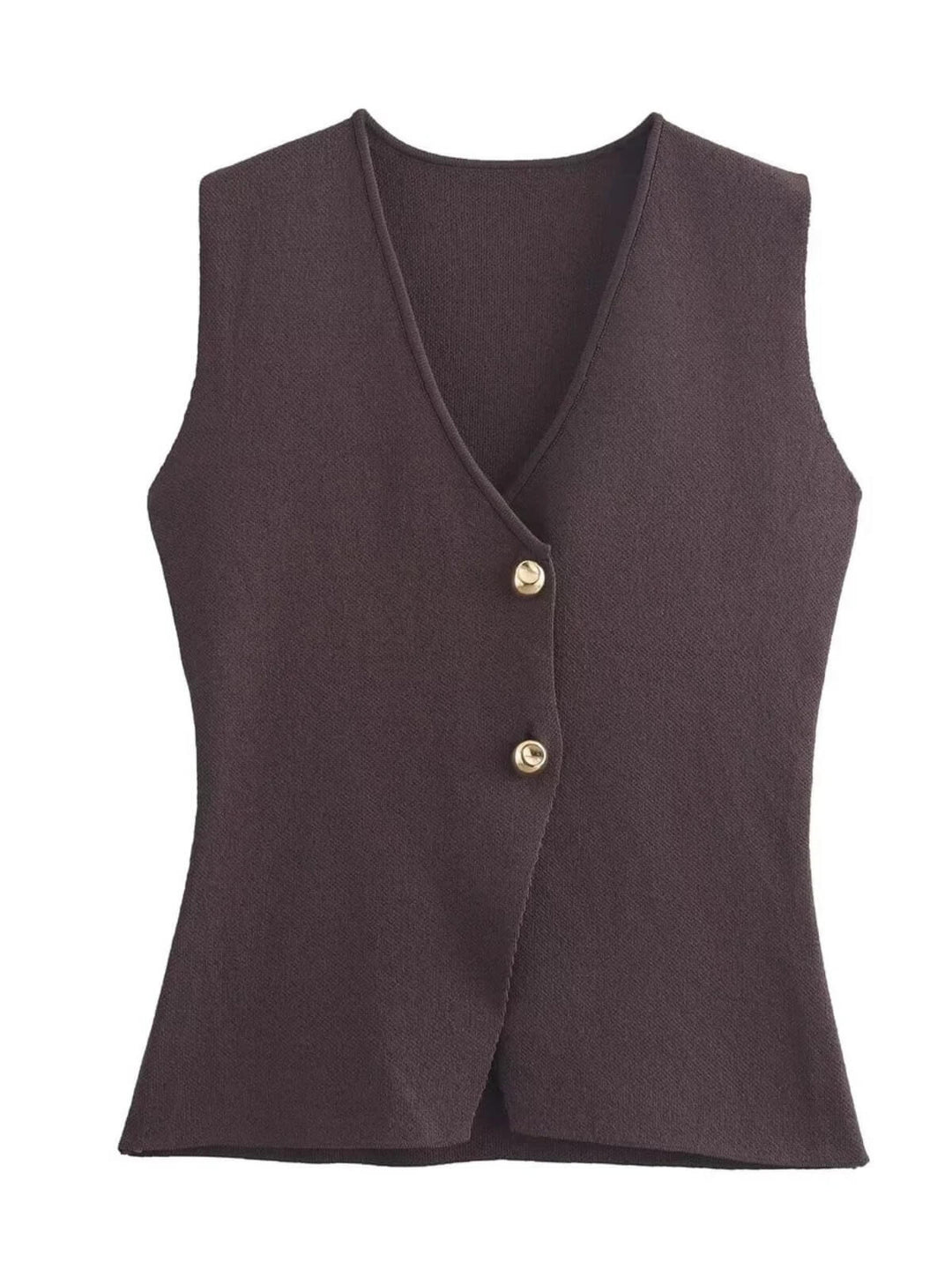 Women's Knitted Button V-neck Vest Top