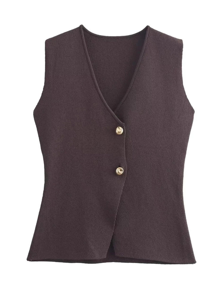 Women's Knitted Button V-neck Vest Top
