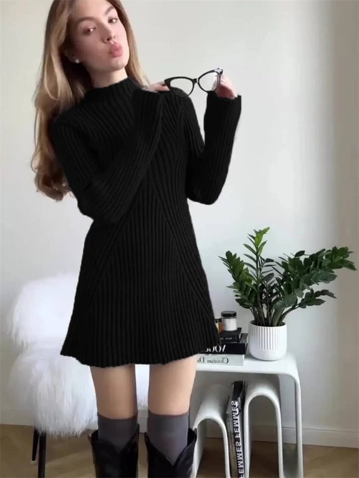 Women's Ribbed Slim Long Sleeve Mini Dress