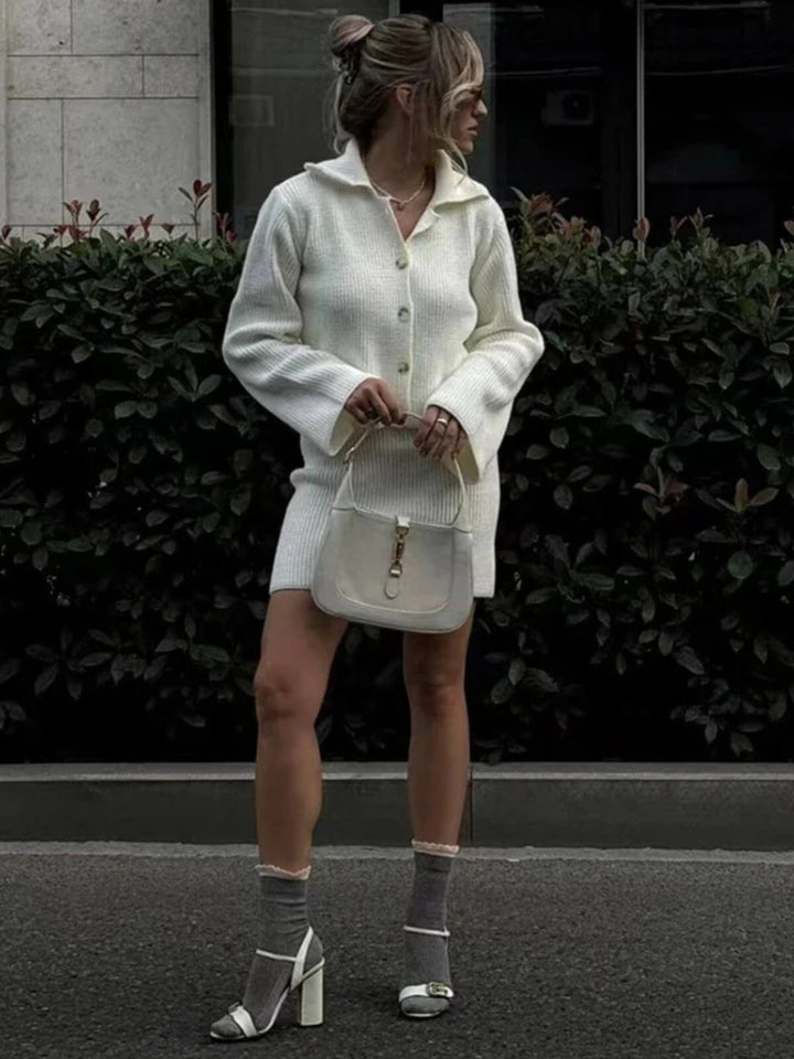 Women's Two-Piece Lapel Flare Sleeve Cardigan & Mini Skirt Set