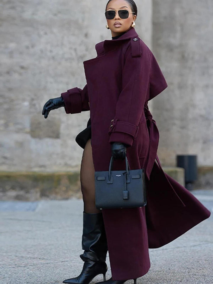 Vintage Double-Breasted Coat with Belt & Turn-Down Collar
