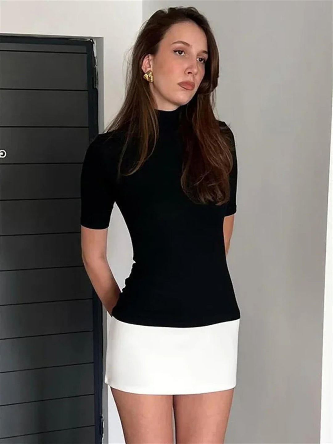 Casual High-Waist Short Sleeve Patchwork Mini Dress