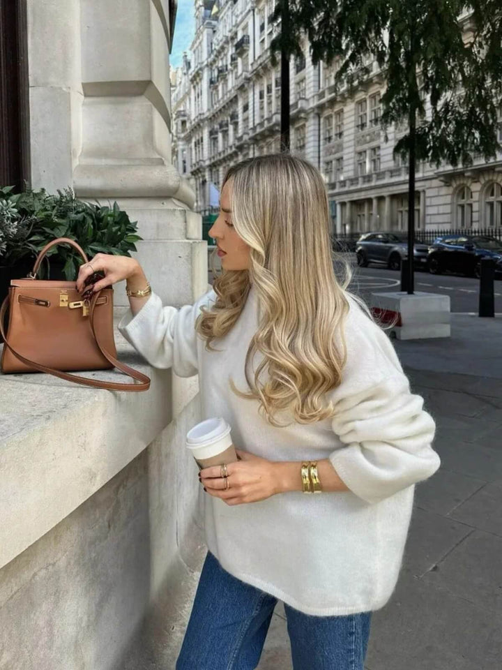 Classic O-neck Mohair Thick Knitted Sweater