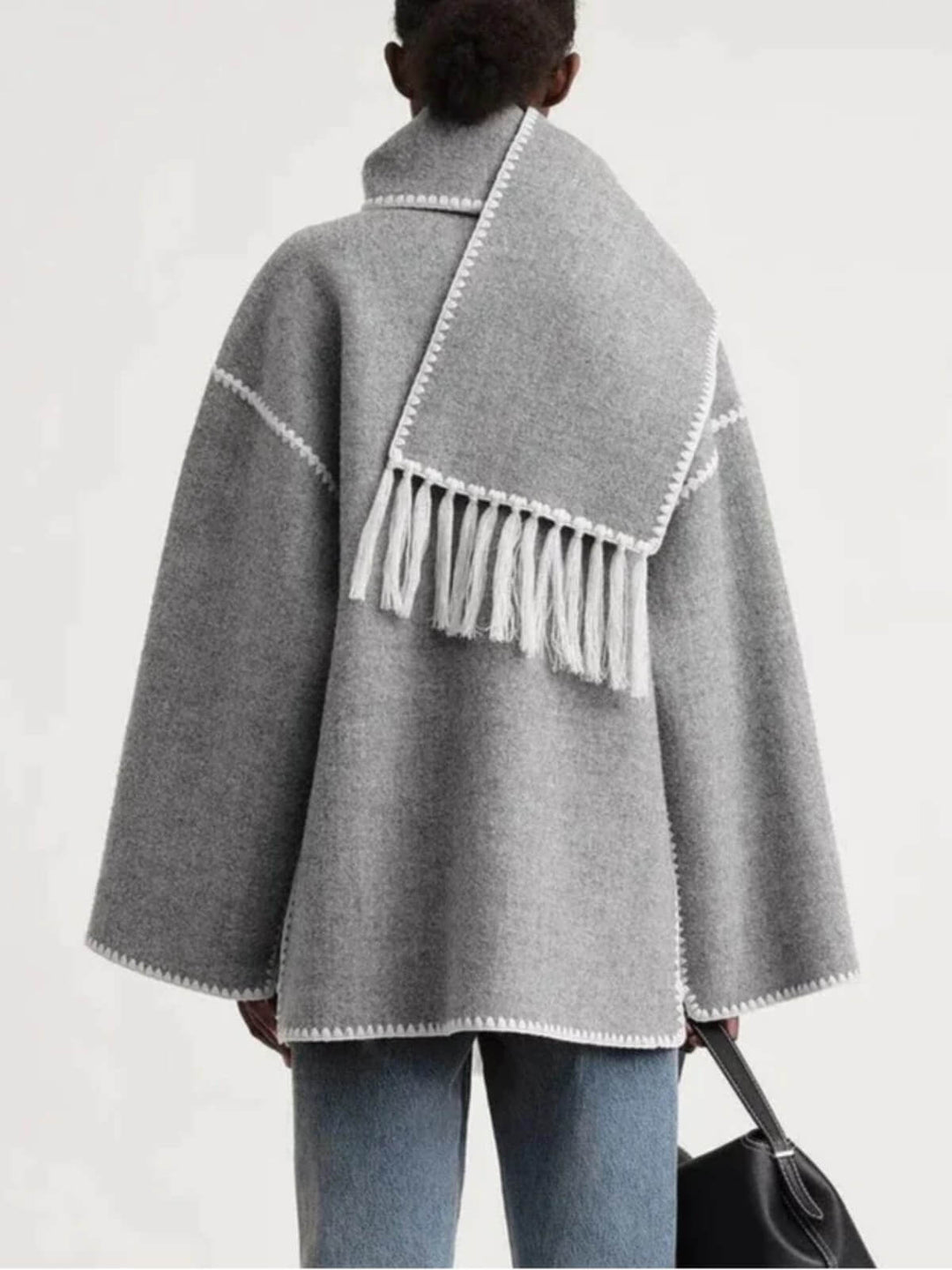 Elegant Scarf Button-Up Coat