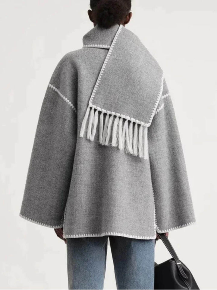 Elegant Scarf Button-Up Coat