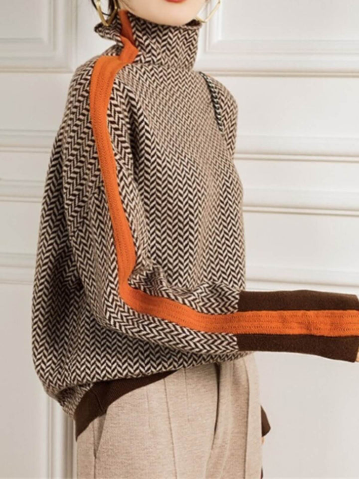 Patterned Roller Collar Jumper with Striking Contrast Stripe