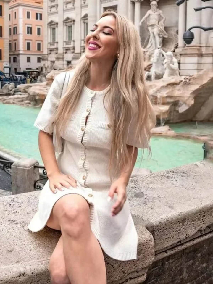 Elegant Metal Button Sexy Slim Mini Dress