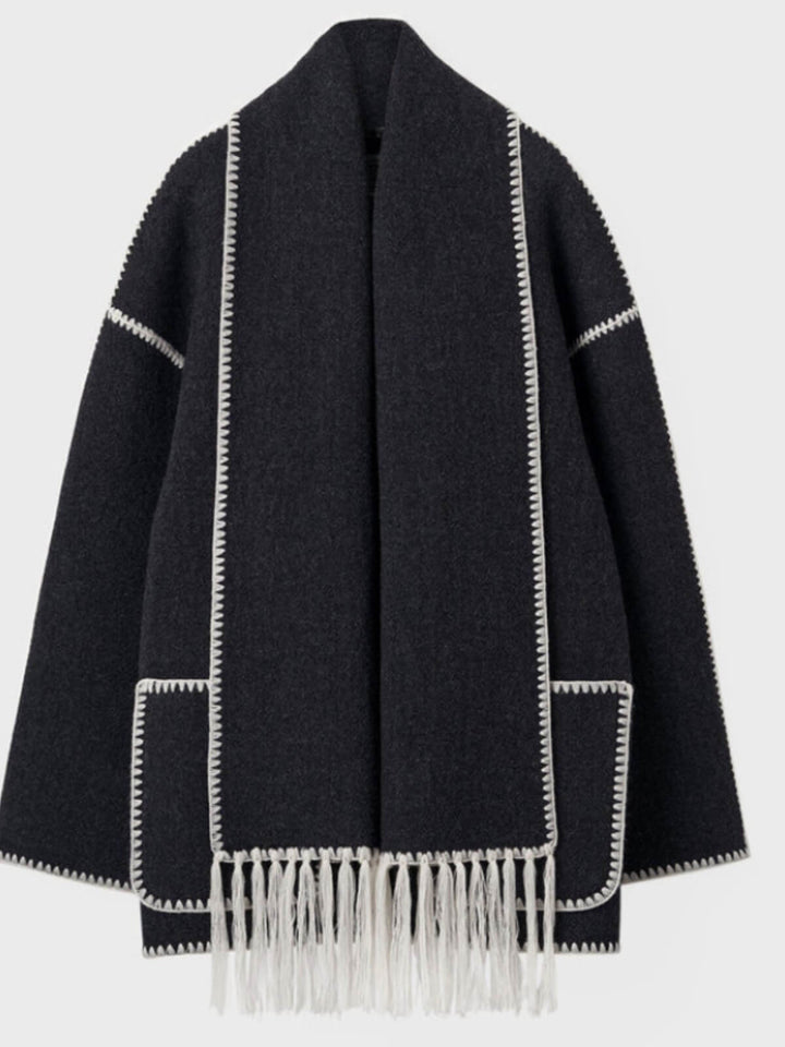 Elegant Scarf Button-Up Coat