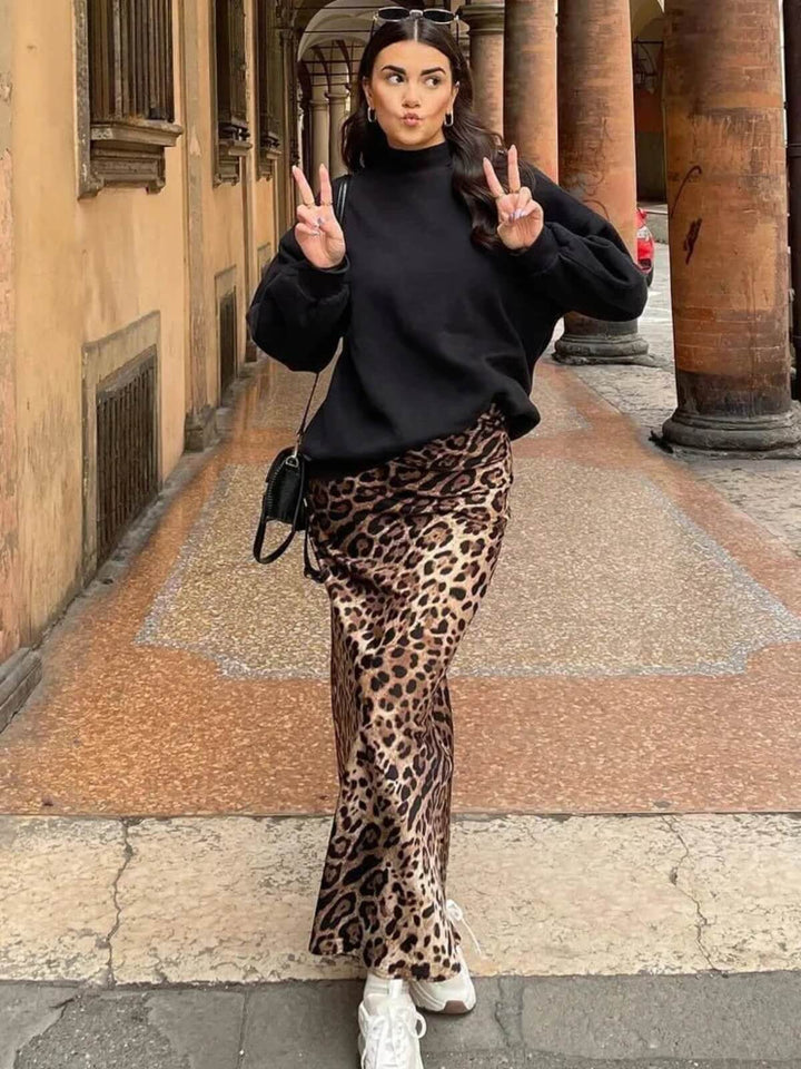 Vintage Leopard Print Long Skirt