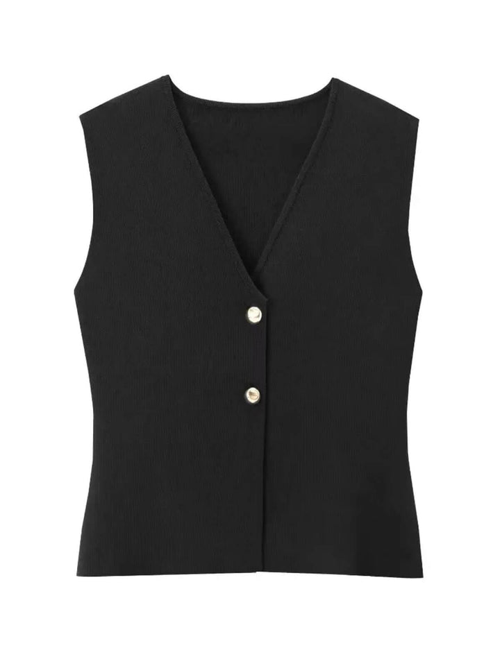 Women's Knitted Button V-neck Vest Top