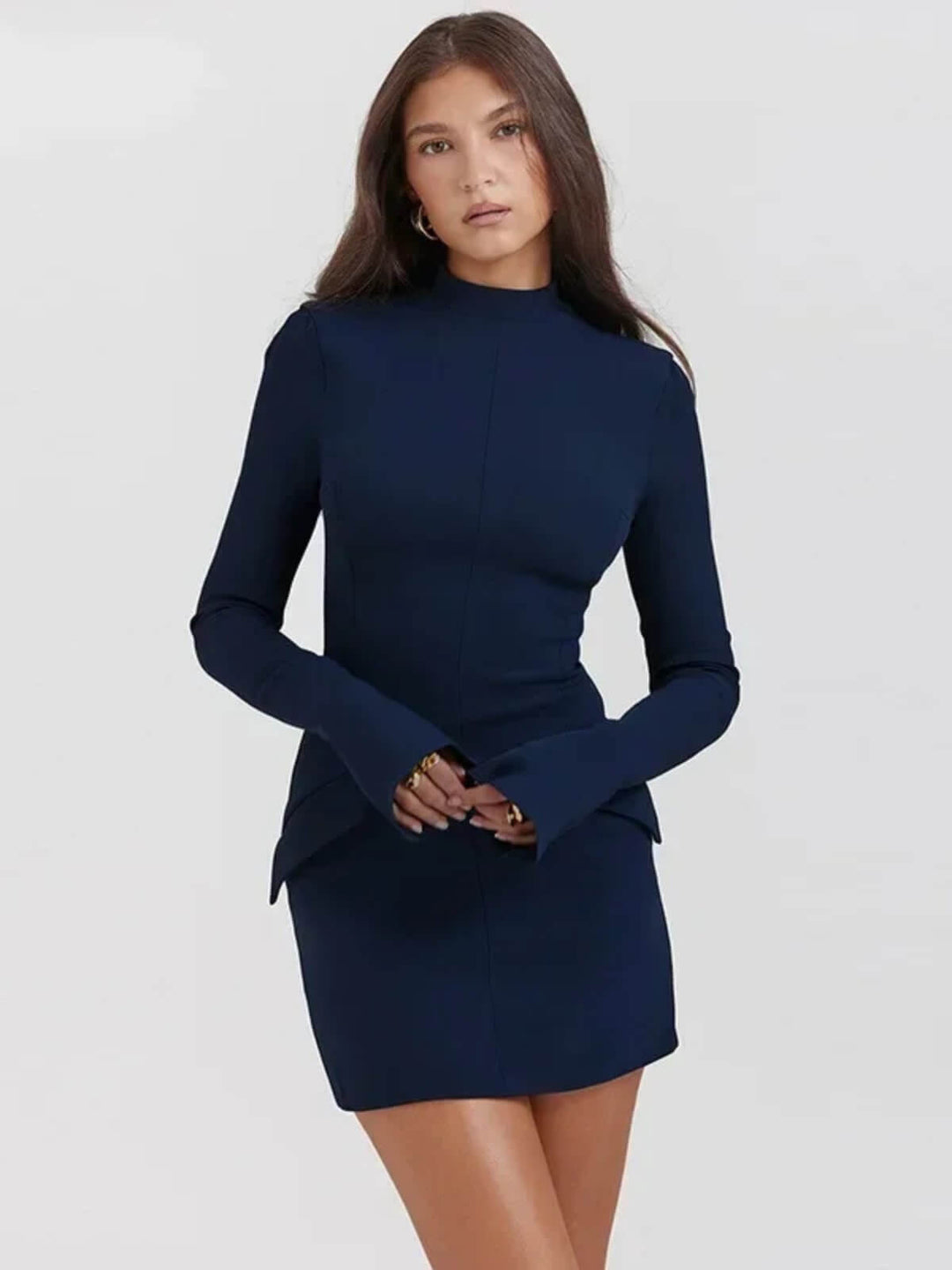 Sexy Long Sleeve Half Turtleneck Bodycon Dress