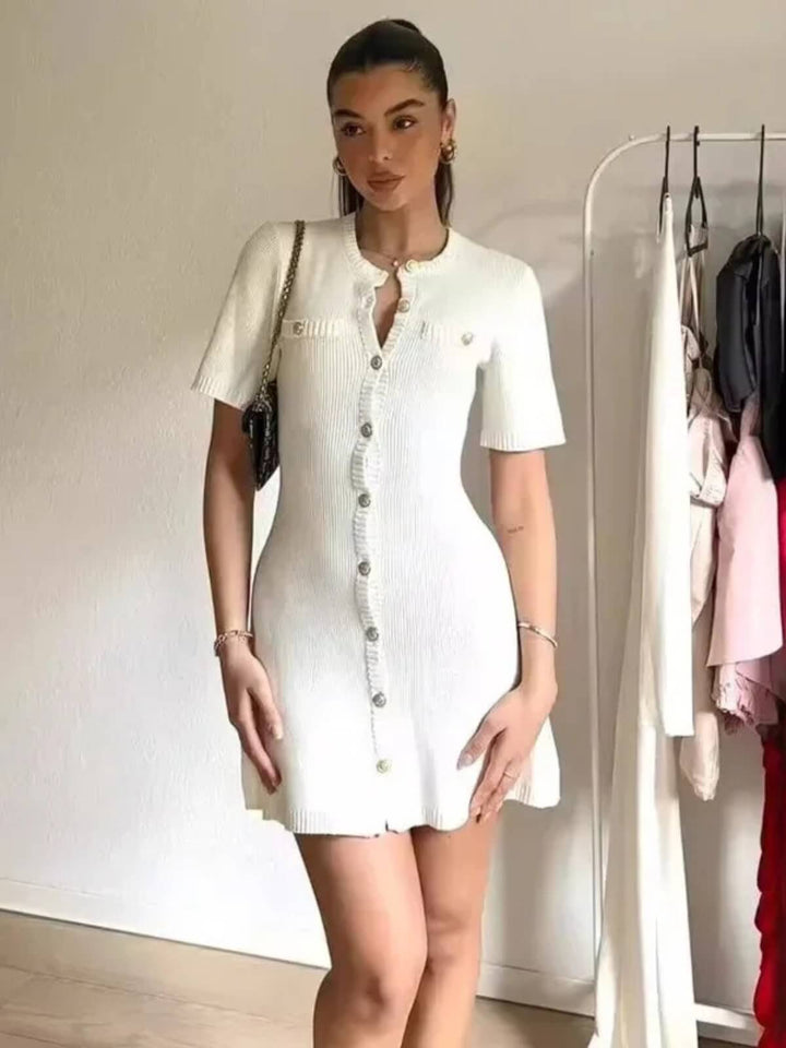 Elegant Metal Button Sexy Slim Mini Dress