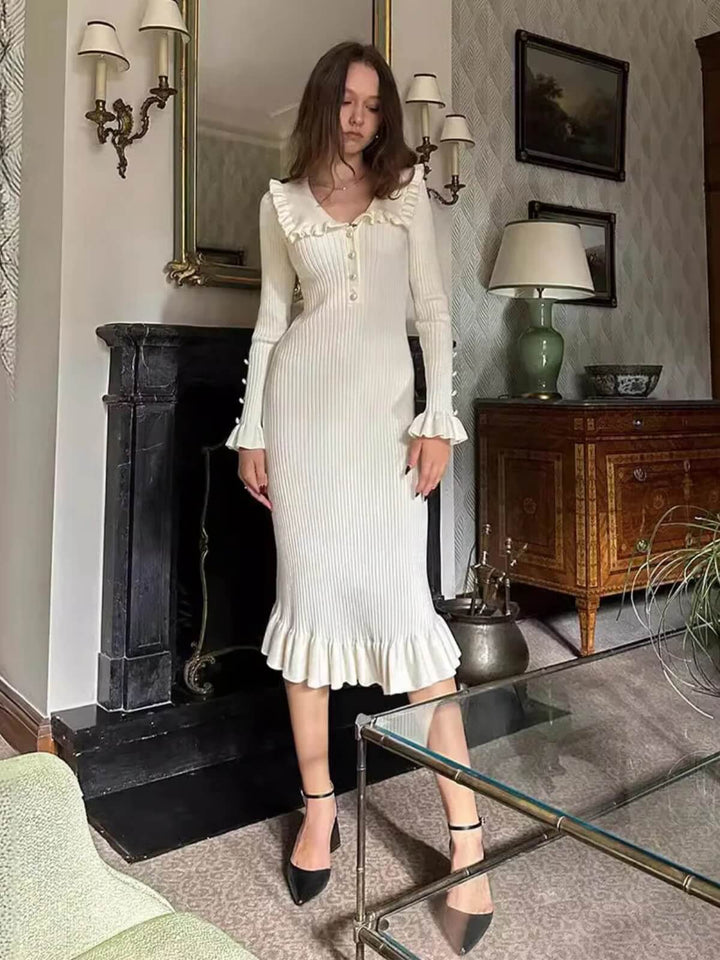 Vintage V-Neck Long Skirt Dress