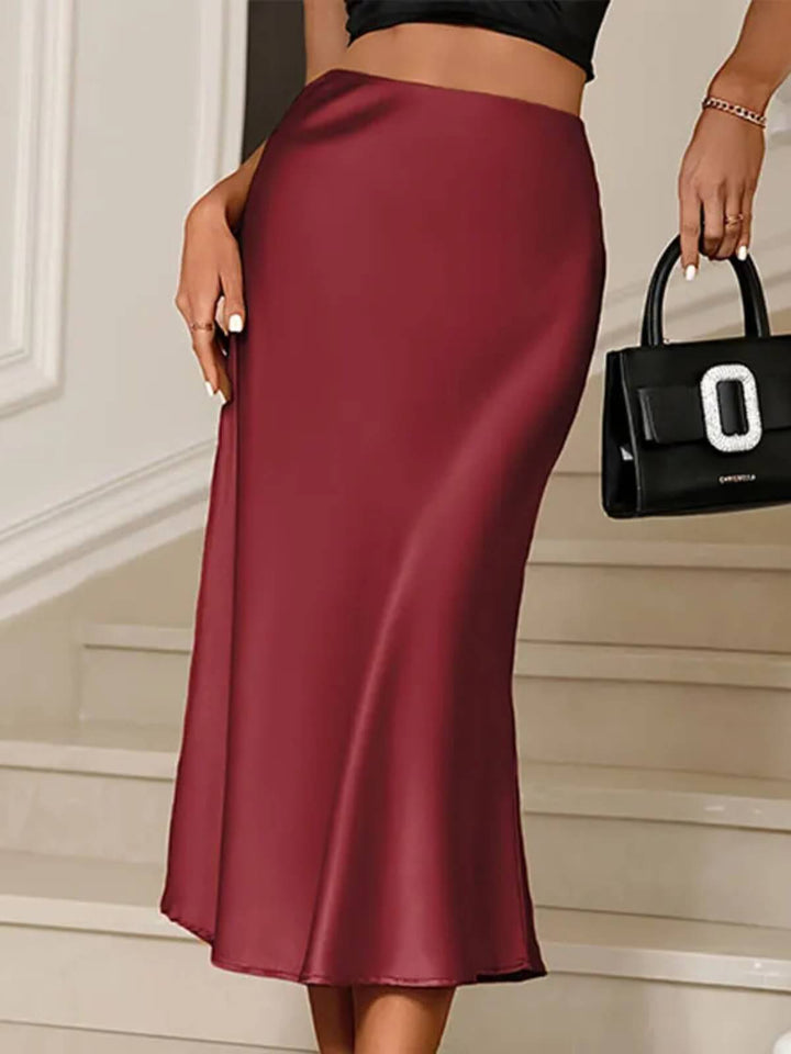 Women's Solid Chic Pleated Midi Skirt