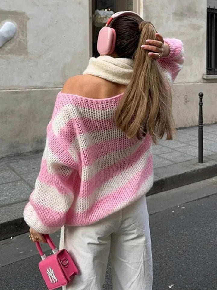 Casual Long Sleeve Stripe Knit Sweater