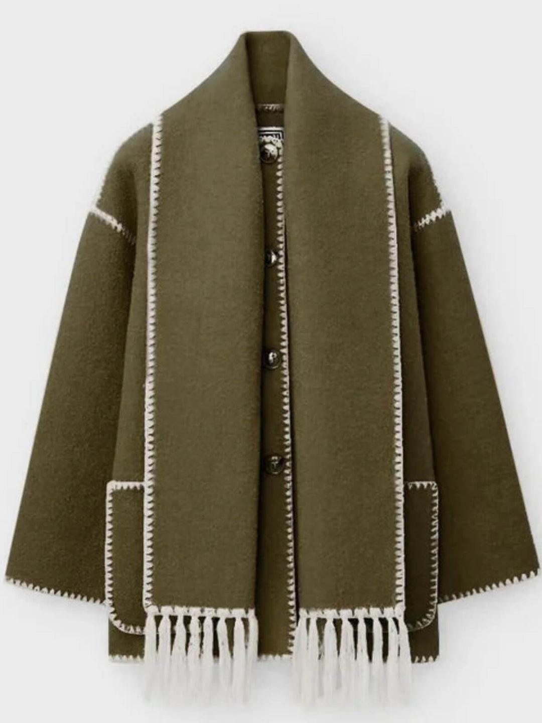 Elegant Scarf Button-Up Coat