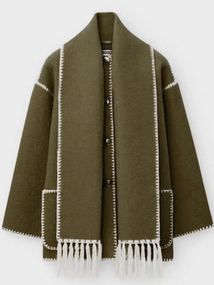 Elegant Scarf Button-Up Coat
