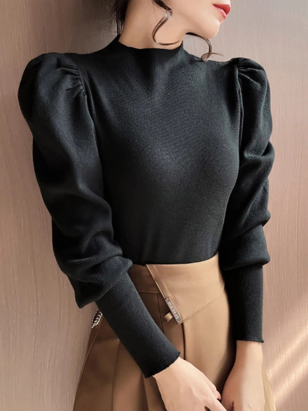 Women's Turtleneck Puff Sleeves Sweater