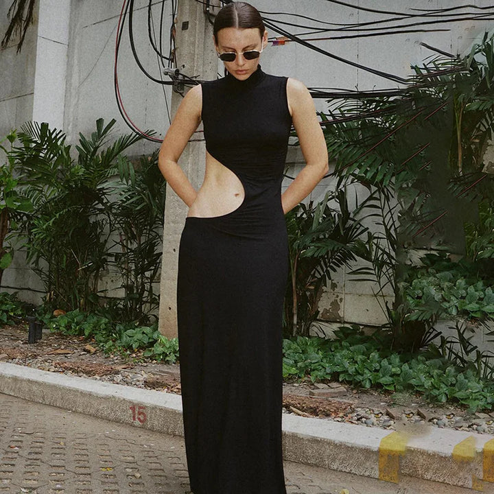 Elegant Cryptographic Sexy Cut-Out Maxi Dress