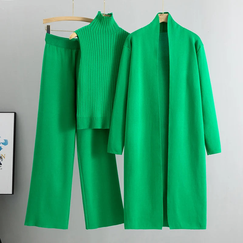 Vintage 3 Piece Tracksuits Knitted Pant Sweater Suit Set