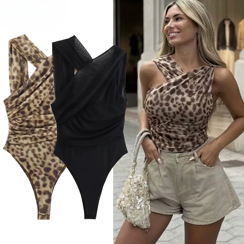 Sexy Pleated Asymmetrical Backless Bodysuit