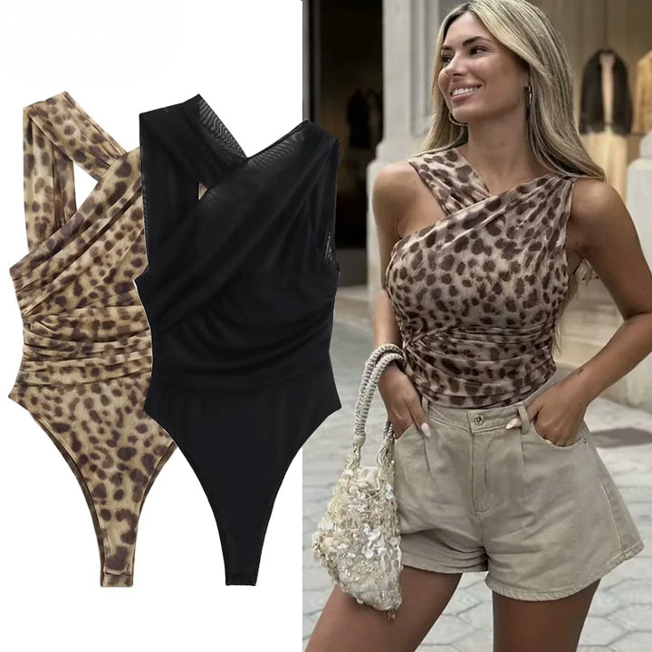 Sexy Pleated Asymmetrical Backless Bodysuit