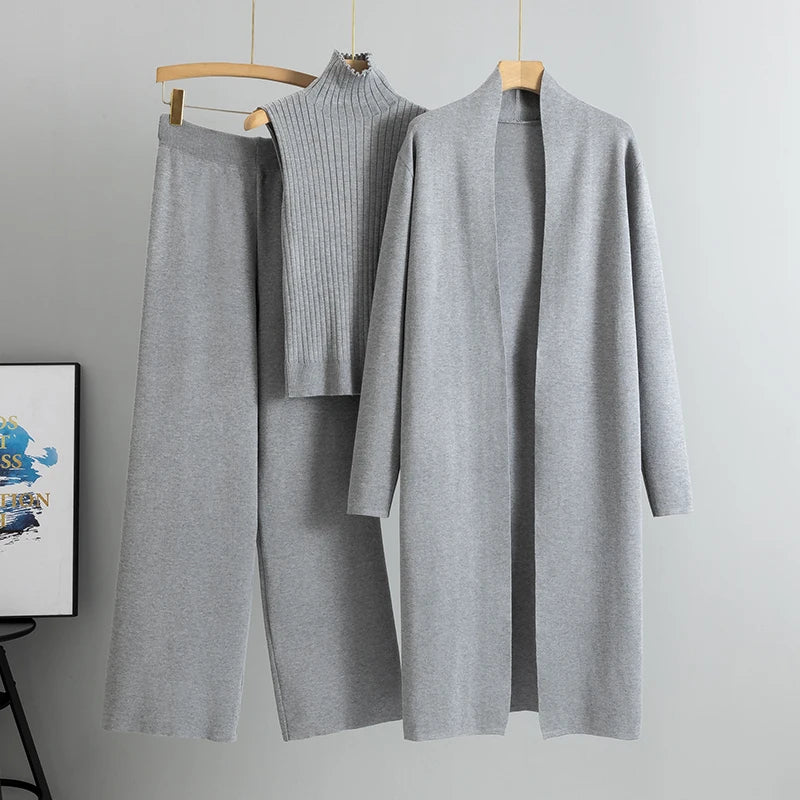 Vintage 3 Piece Tracksuits Knitted Pant Sweater Suit Set