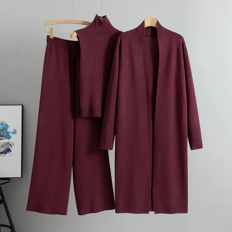 Vintage 3 Piece Tracksuits Knitted Pant Sweater Suit Set