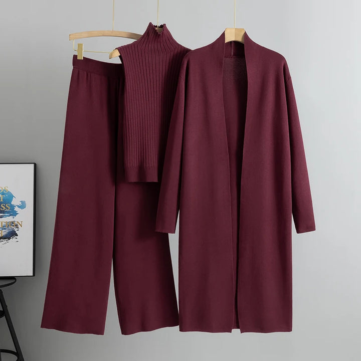 Vintage 3 Piece Tracksuits Knitted Pant Sweater Suit Set