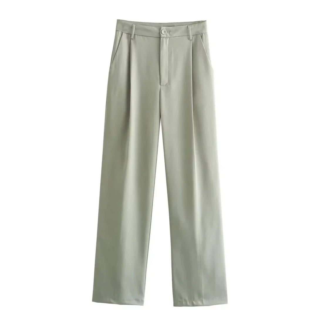 Fashionable Turn-down Collar Crop Jacket And Chic Wide Leg Pants