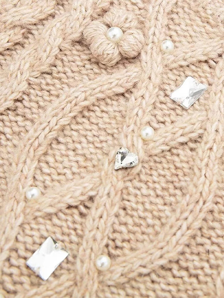 Elegant Loose Rhinestone O-neck Long Sleeve Sweater