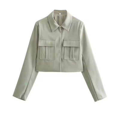 Fashionable Turn-down Collar Crop Jacket And Chic Wide Leg Pants