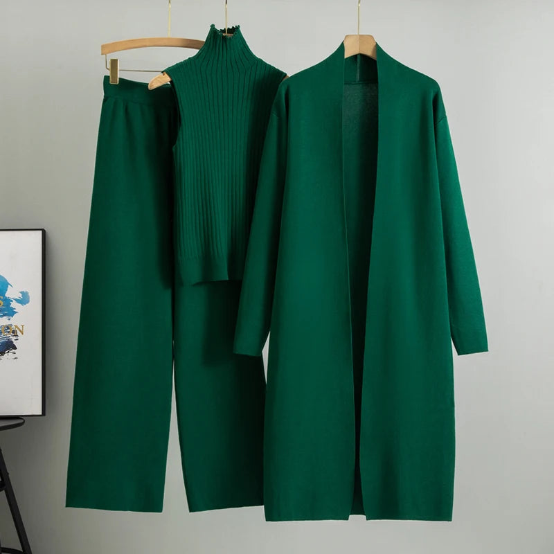 Vintage 3 Piece Tracksuits Knitted Pant Sweater Suit Set