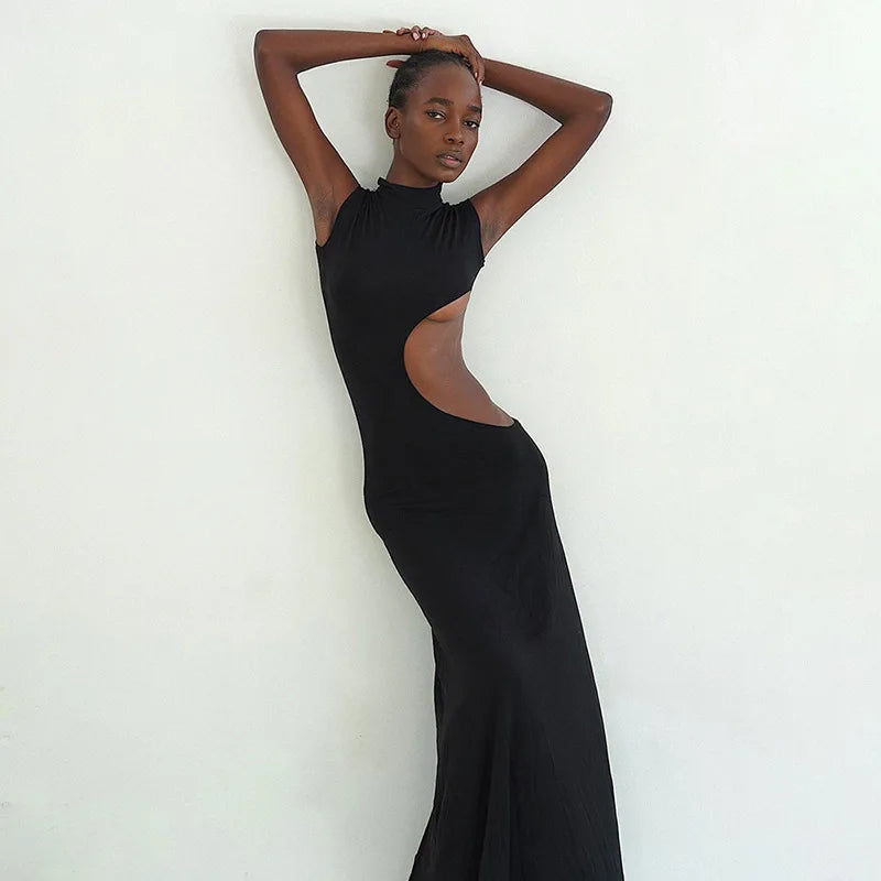 Elegant Cryptographic Sexy Cut-Out Maxi Dress